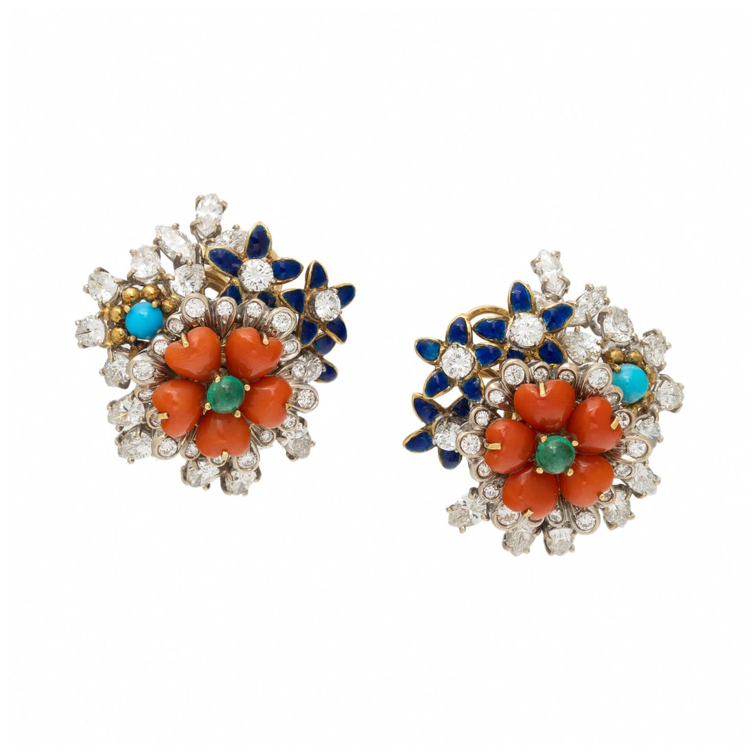 BICOLOR GOLD, DIAMOND, AND MULTIGEM FLOWER EARRINGS (1 of 2)
