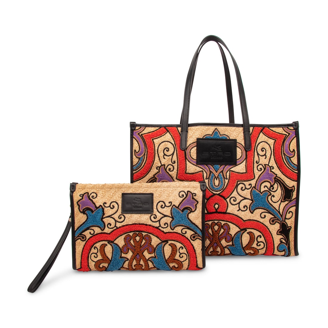 ETRO, EMBROIDERED RAFFIA LARGE TOTE & MATCHING CLUTCH (1 of 5)