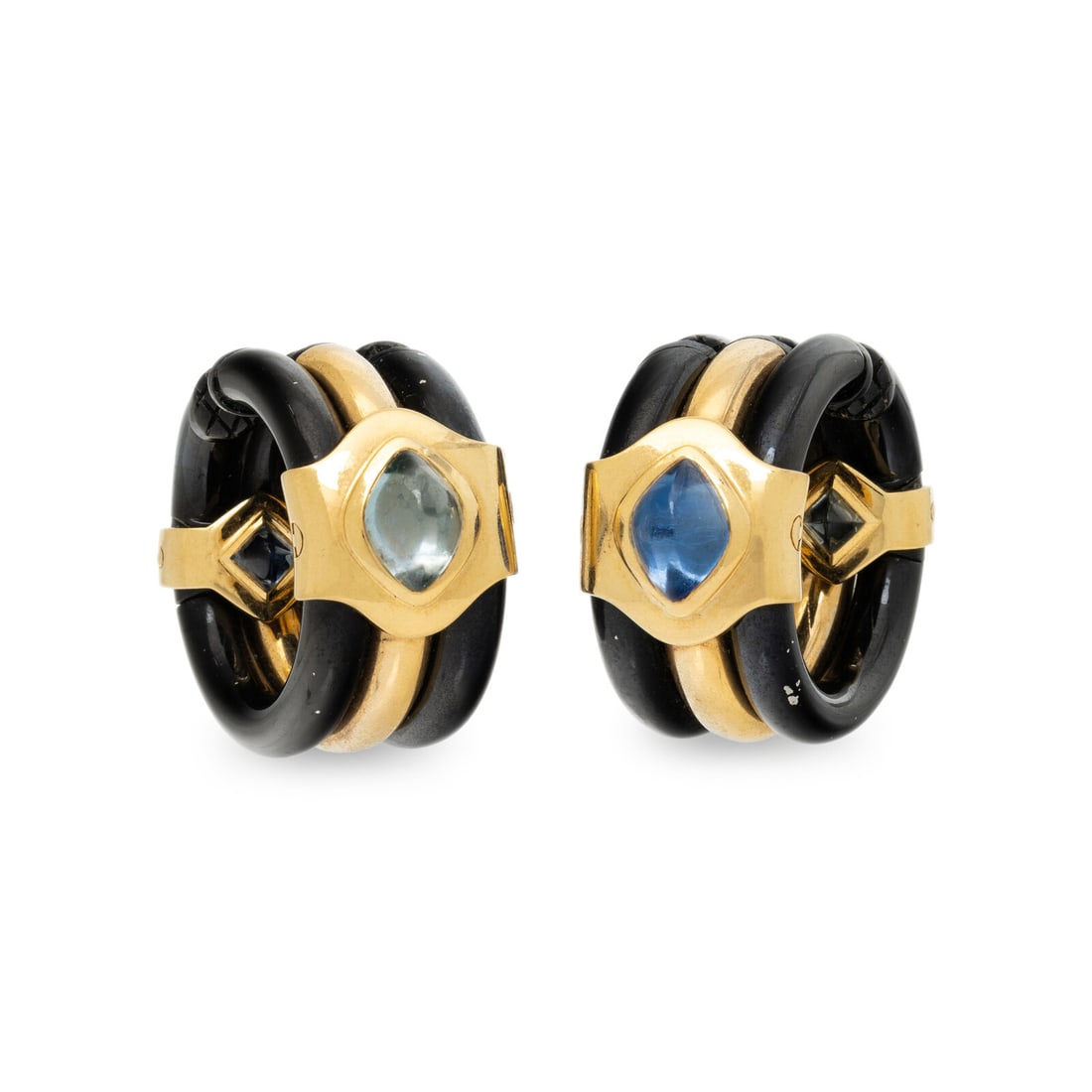 MARINA B., ENAMEL AND GEMSTONE ASYMMETRICAL HOOP EARRINGS (1 of 2)