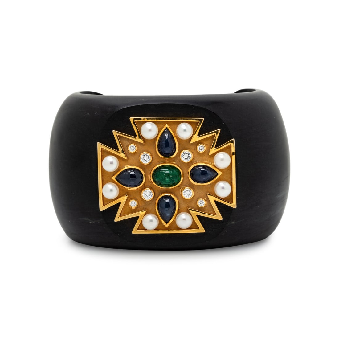 BLACK ONYX AND MULTIGEM MALTESE CROSS CUFF BRACELET (1 of 2)