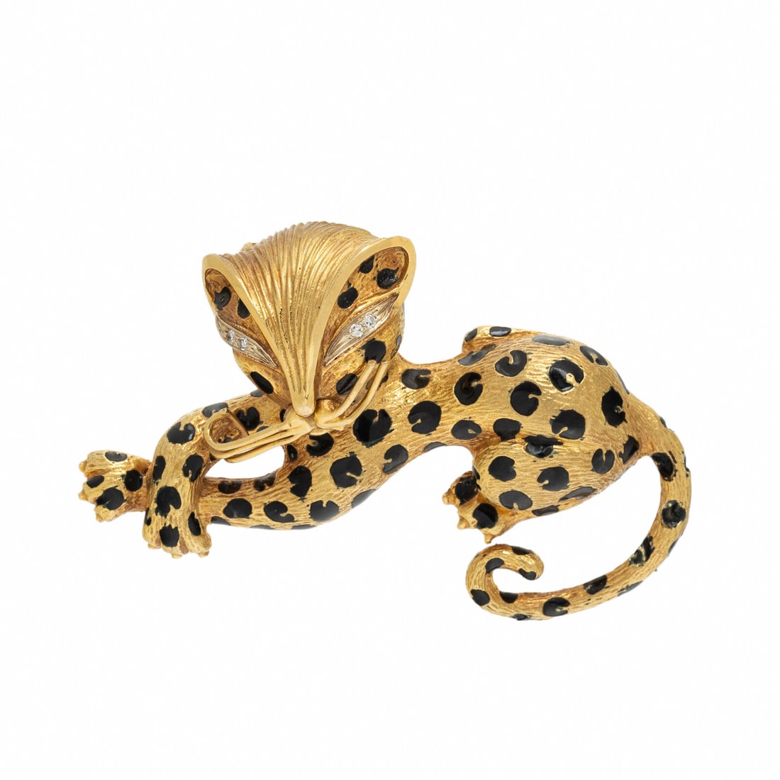 HAMMERMAN BROTHERS, YELLOW GOLD, ENAMEL, AND DIAMOND LEOPARD BROOCH (1 of 2)