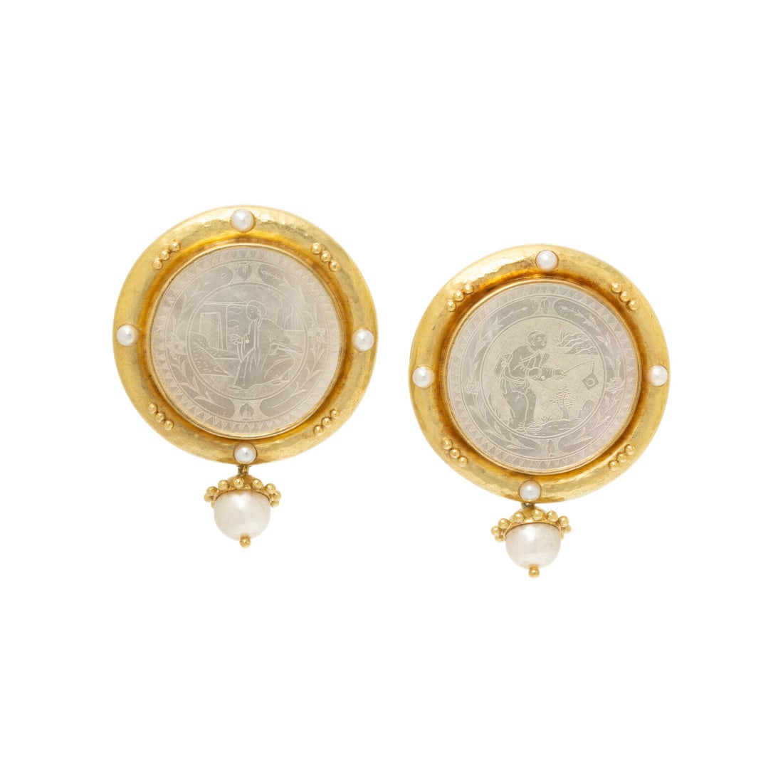 ELIZABETH LOCKE, MOTHER-OF-PEARL, CULTURED PEARL, AND YELLOW GOLD EARRINGS (1 of 3)