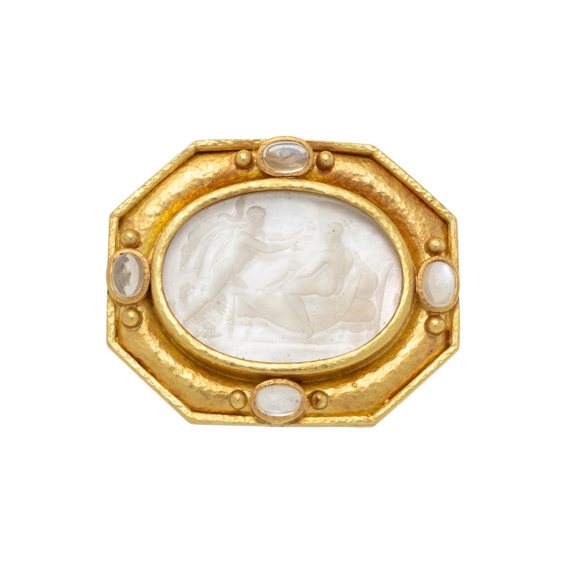 ELIZABETH LOCKE, MOTHER-OF-PEARL, ROCK CRYSTAL, MOONSTONE, AND YELLOW GOLD INTAGLIO PENDANT BROOCH (1 of 2)