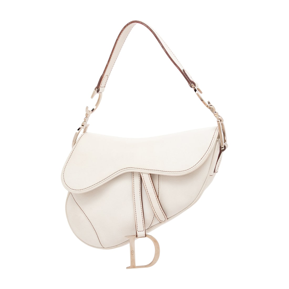 CHRISTIAN DIOR, WHITE LEATHER SADDLE BAG (1 of 7)