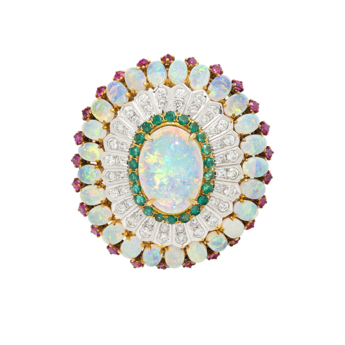 OPAL, EMERALD, DIAMOND, RUBY, AND GOLD PENDANT BROOCH (1 of 2)
