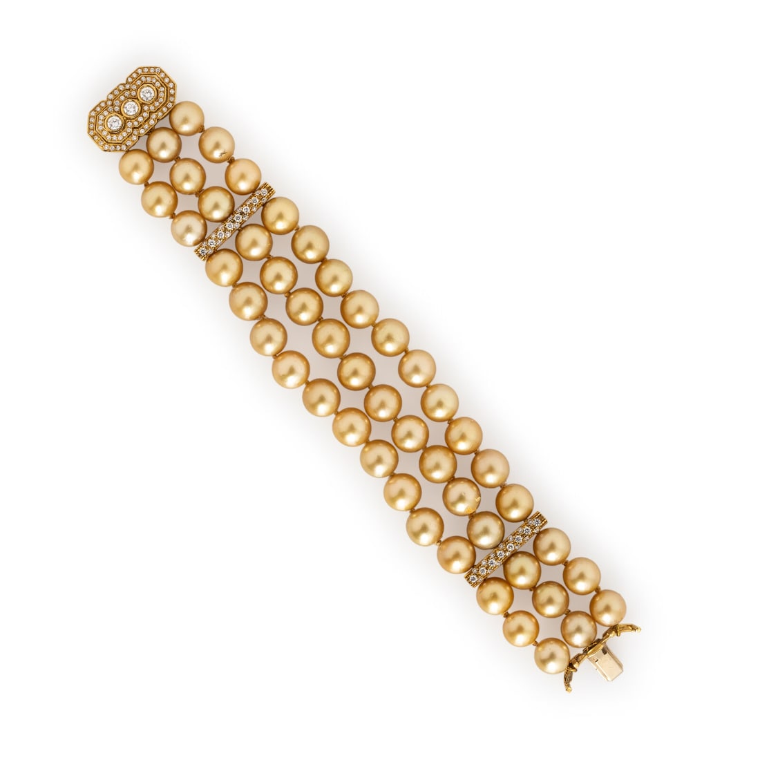 CULTURED GOLDEN PEARL, DIAMOND, AND YELLOW GOLD BRACELET (1 of 3)