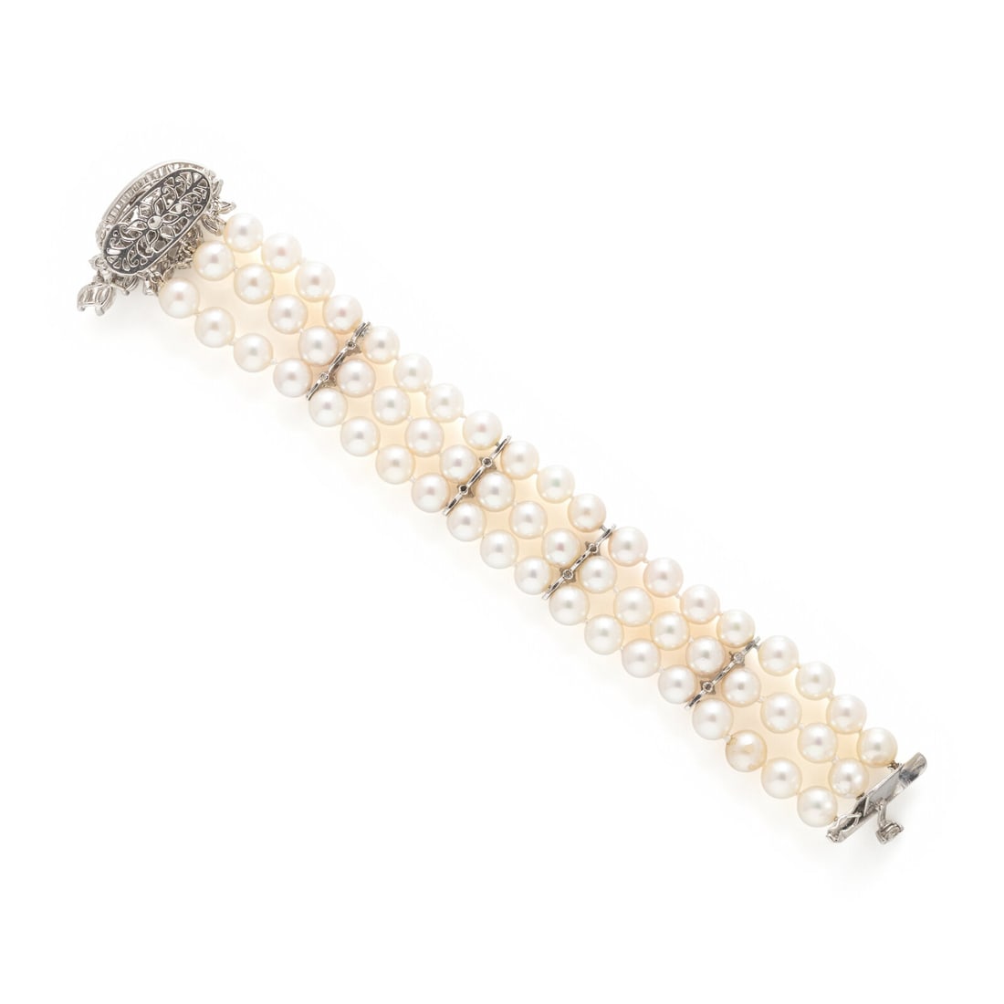 CULTURED PEARL, DIAMOND, AND PLATINUM BRACELET (1 of 3)