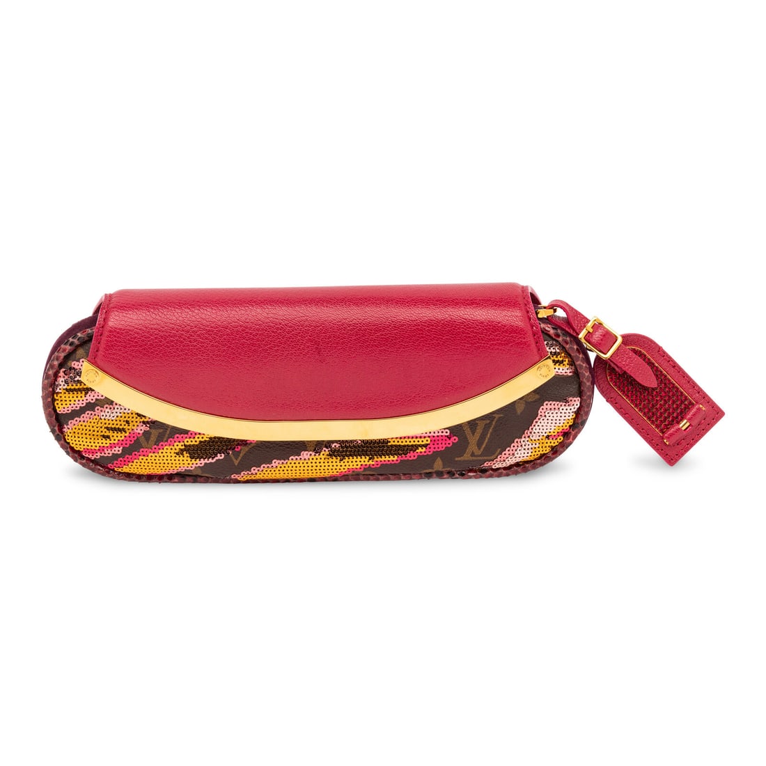 LOUIS VUITTON, LIMITED EDITION EMBELLISHED CLUTCH: LOUIS VUITTON, LIMITED EDITION EMBELLISHED CLUTCH Limited Edition Monogram Sequins Savage Cub Clutch in sequin-embellished coated monogram canvas, purple suede, magenta goatskin leather, with purple s