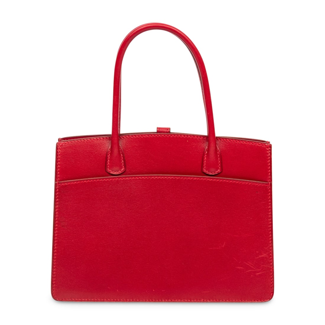 HERMÈS, MINI 'WHITE BUS' TOTE: HERMÈS, MINI 'WHITE BUS' TOTE Mini 'White Bus' tote bag in Rouge H Box leather. Snap closure and rolled leather handles. Label: Hermès Style/Serial No.: F in Square Date: 2002 Country of Origin: Fra