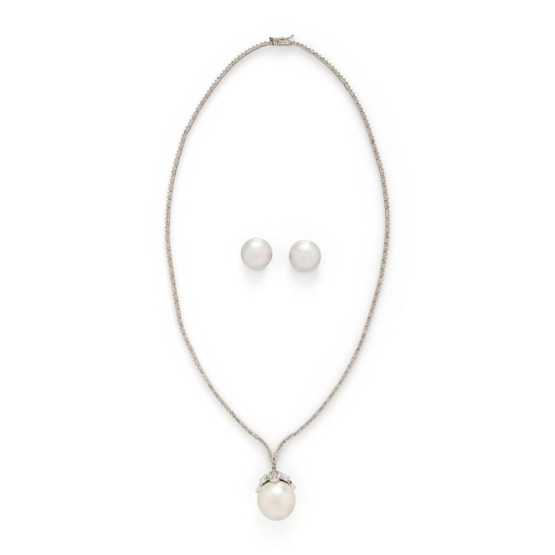 DIAMOND AND CULTURED PEARL NECKLACE AND CULTURED PEARL STUD EARRINGS (1 of 5)
