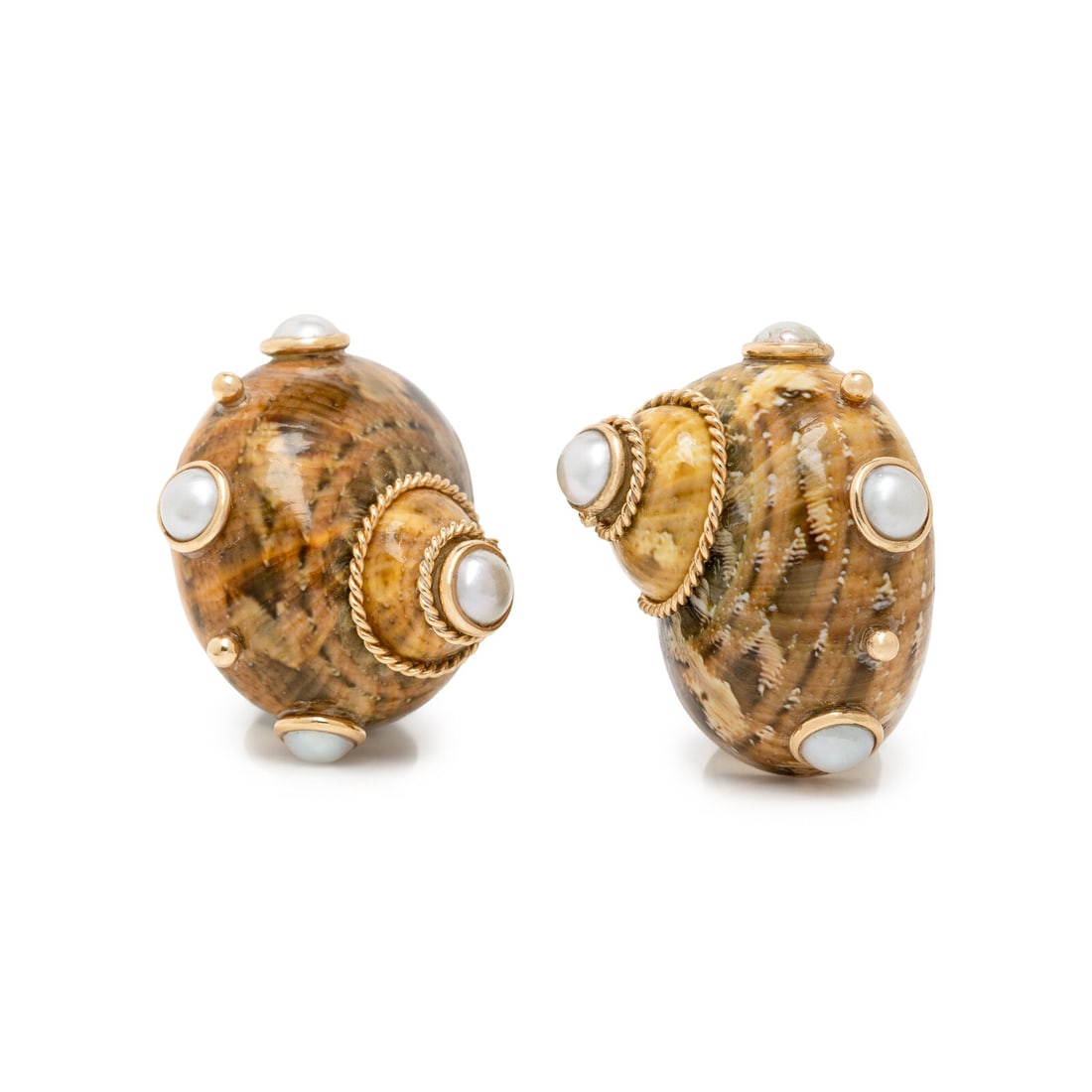 MAZ, TURBO SHELL AND CULTURED PEARL EARRINGS (1 of 2)