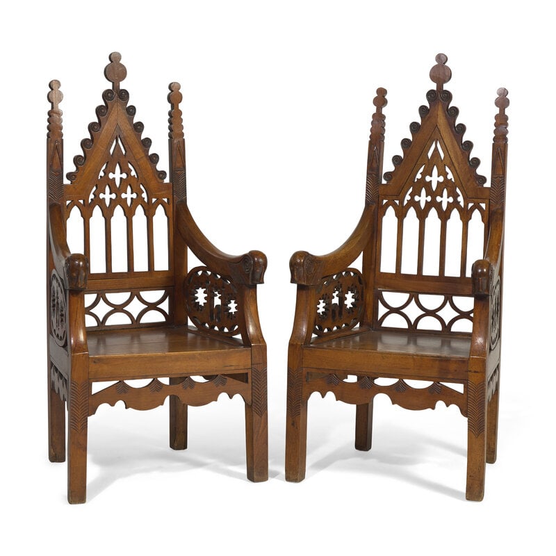 A Pair of Gothic Revival Mahogany Armchairs (1 of 6)
