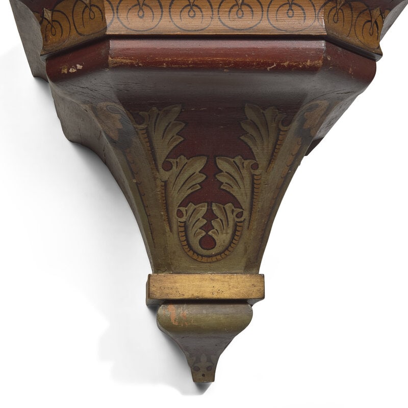 A Pair of Renaissance Revival Polychrome Painted and Parcel-Gilt Wall Brackets - 2