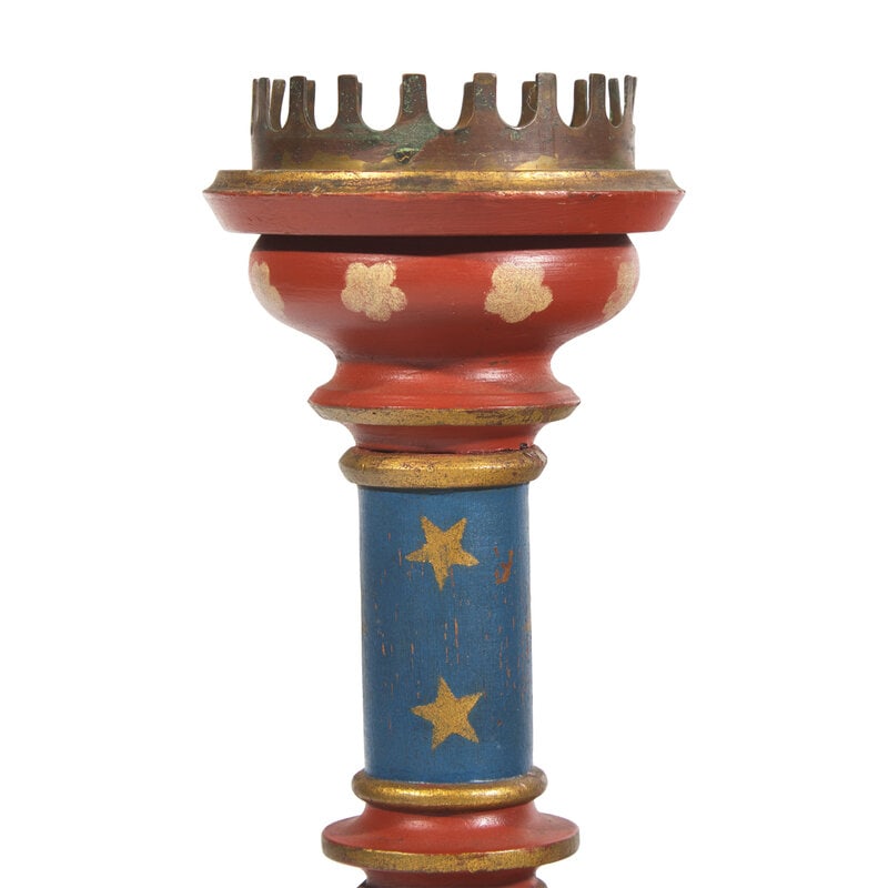 A Pair of Paint-Decorated and Parcel-Gilt Turned Candlesticks - 2