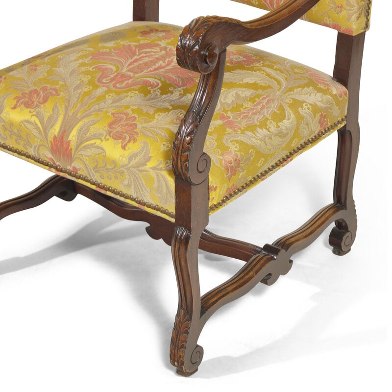 A Pair of Louis XIV Style Carved Mahogany Fauteuils - 2