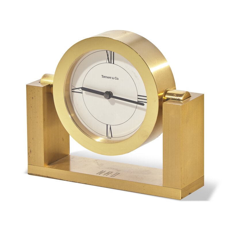 A Tiffany & Co. Brass 'Swing' Desk Clock Engraved 'NRD' (1 of 5)