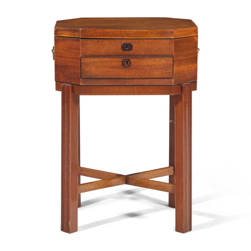 A George III Mahogany Sewing Box on Later Stand (1 of 5)