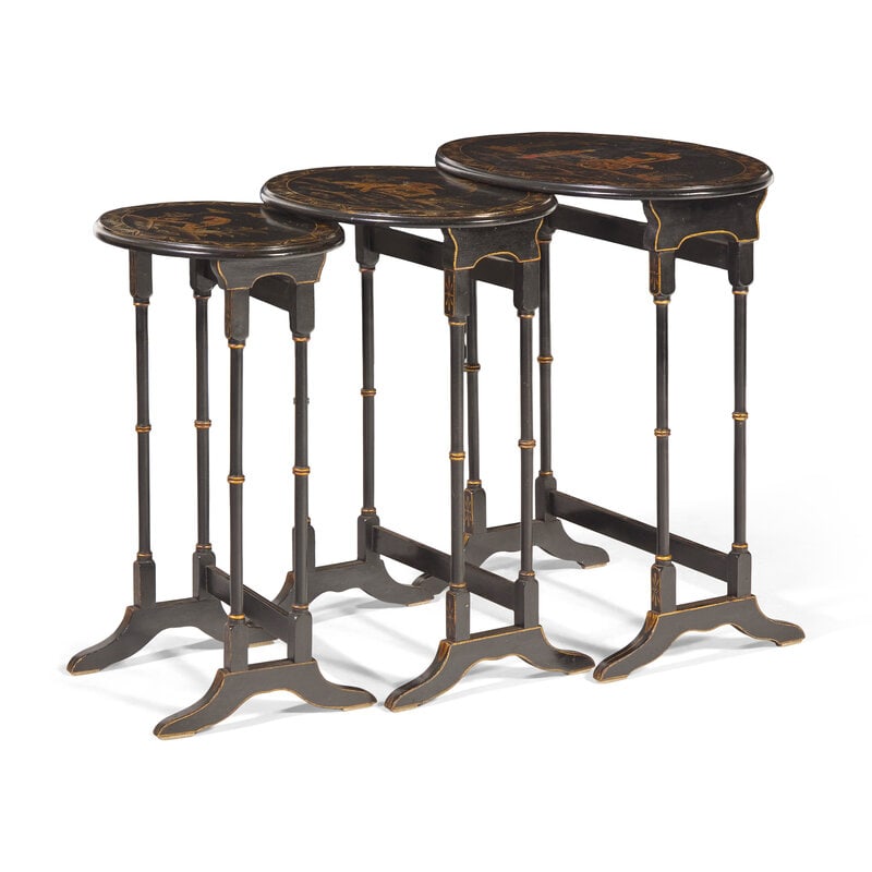 A Set of Regency Style Black Lacquer Chinoiserie Nesting Tables - 2