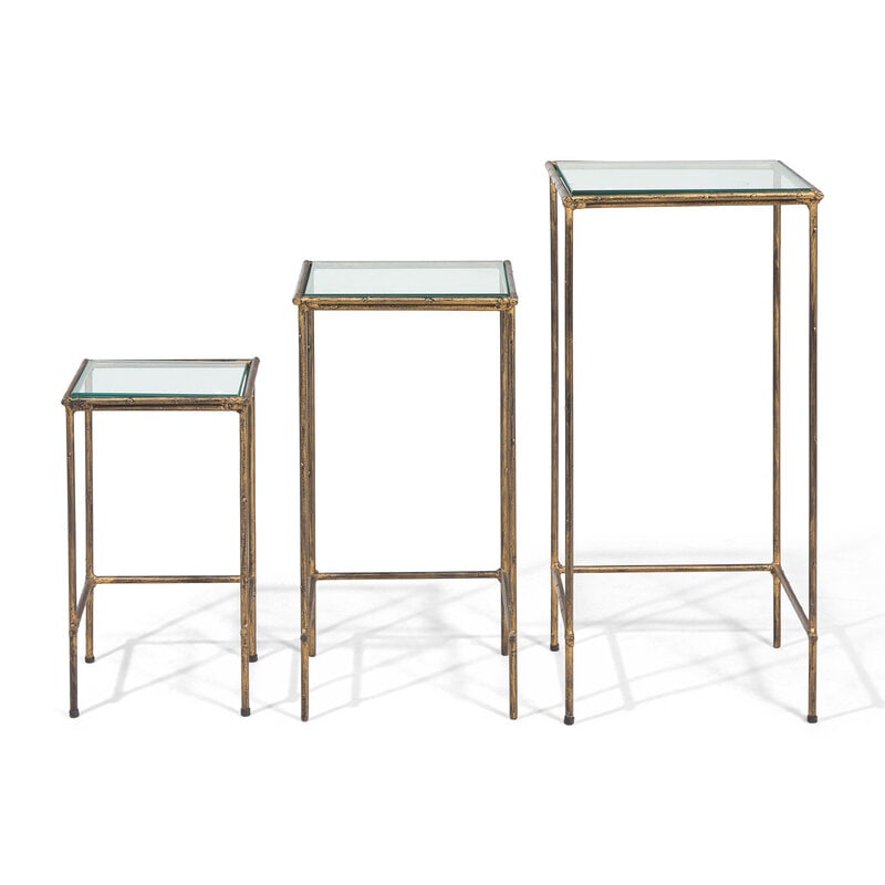 A Set of Three Gilt-Metal and Glass Nesting Tables - 2