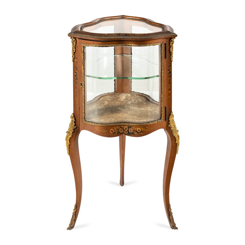 A Louis XV Style Polychrome Painted and Gilt-Bronze Mounted Vitrine (1 of 3)