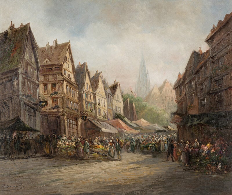 Paul Denarié (French, 1859-1942) Market Scene, Strasbourg - 2