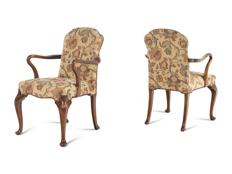 A Set of Four Queen Anne Style Walnut Armchairs - 2