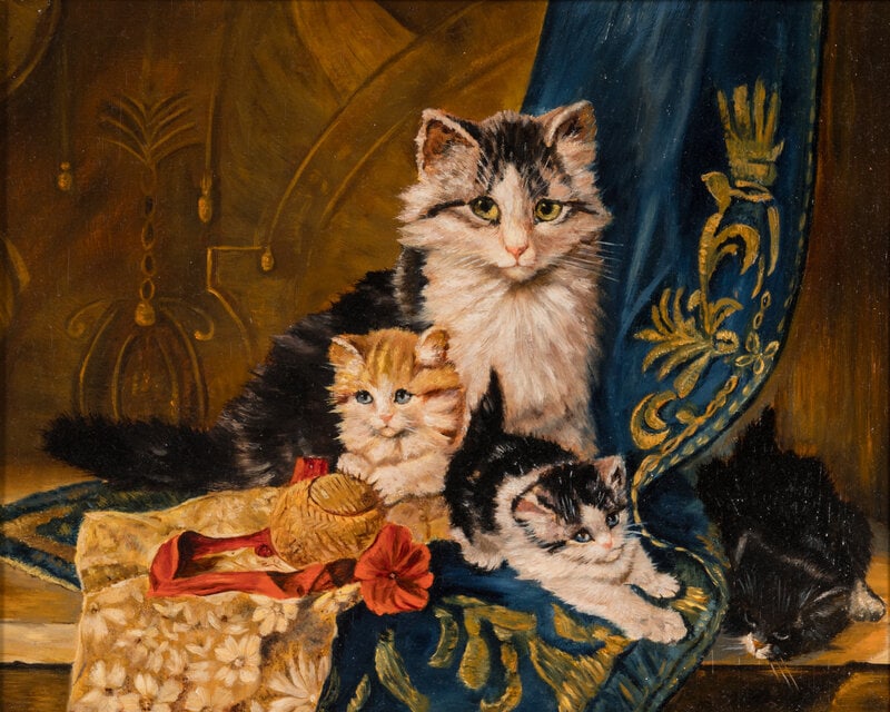 Continental School 20th Century Momma Cat and Kittens - 2