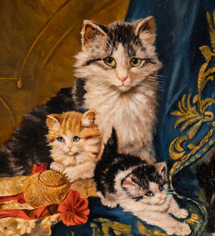 Continental School 20th Century Momma Cat and Kittens - 3