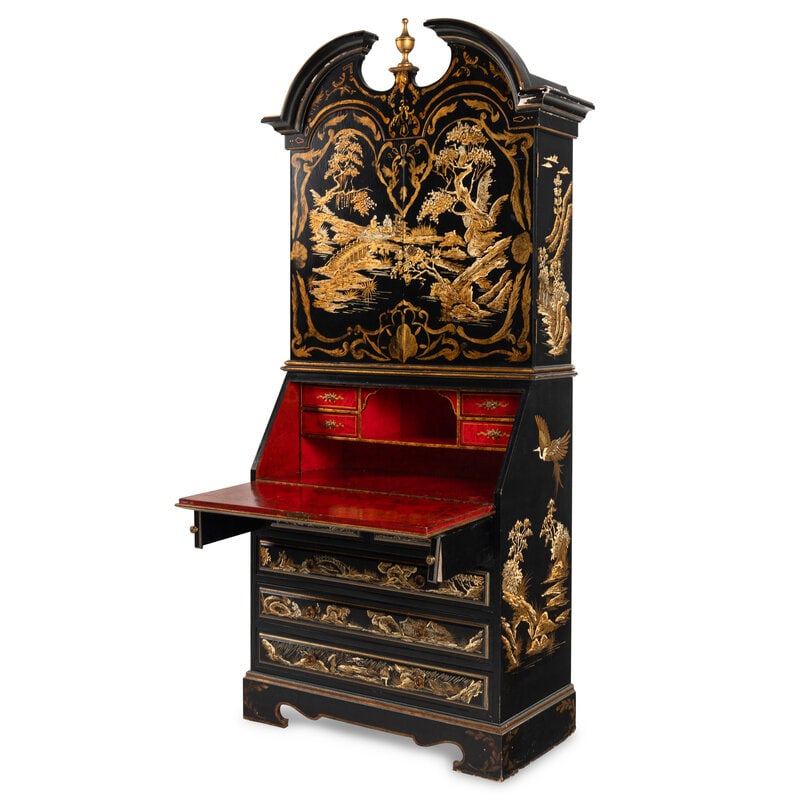 A Georgian Style Black and Gilt-Japanned Bureau Cabinet - 2