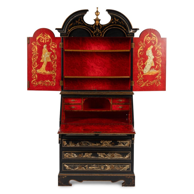 A Georgian Style Black and Gilt-Japanned Bureau Cabinet - 3