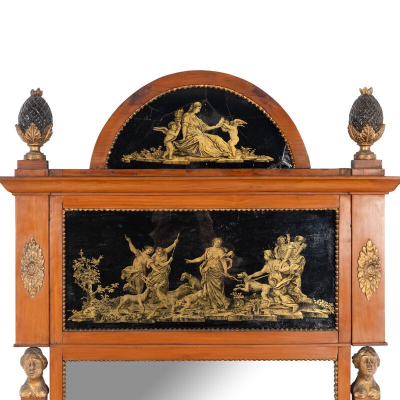A Neoclassical Birch, Verre Églomisé and Parcel-Gilt Mirror - 2