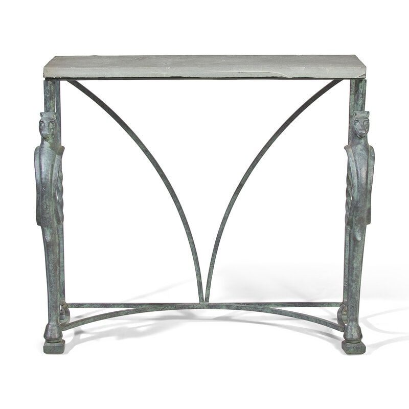A Patinated Iron and Blue Stone Console Table - 2