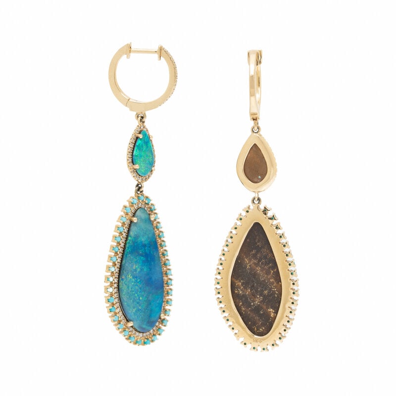 BLACK OPAL DOUBLET AND DIAMOND EARRINGS - 2