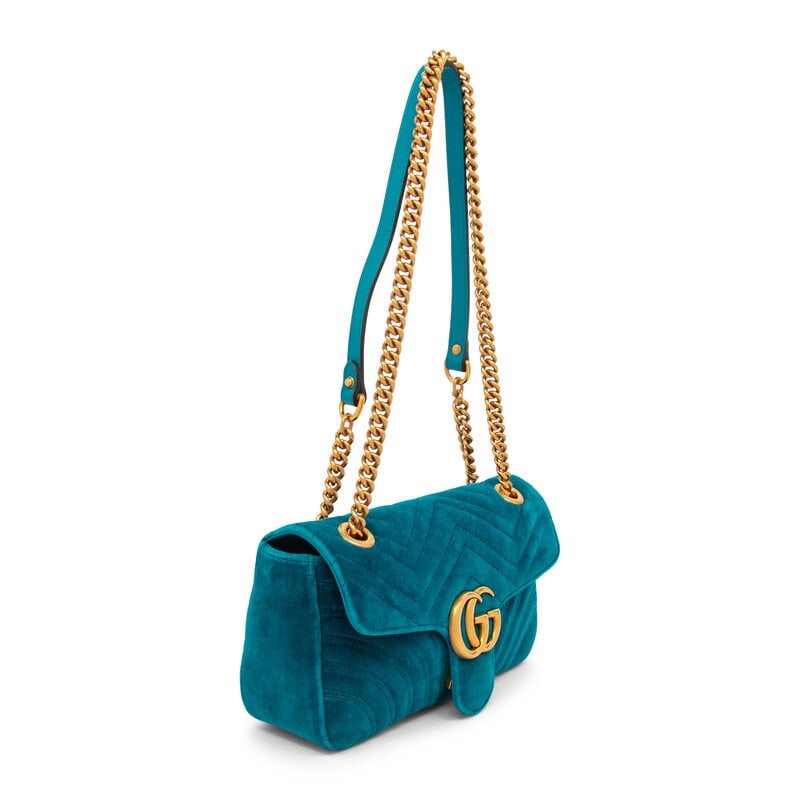 GUCCI, TEAL VELVET MARMONT BAG - 2