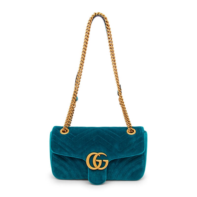 GUCCI, TEAL VELVET MARMONT BAG - 3