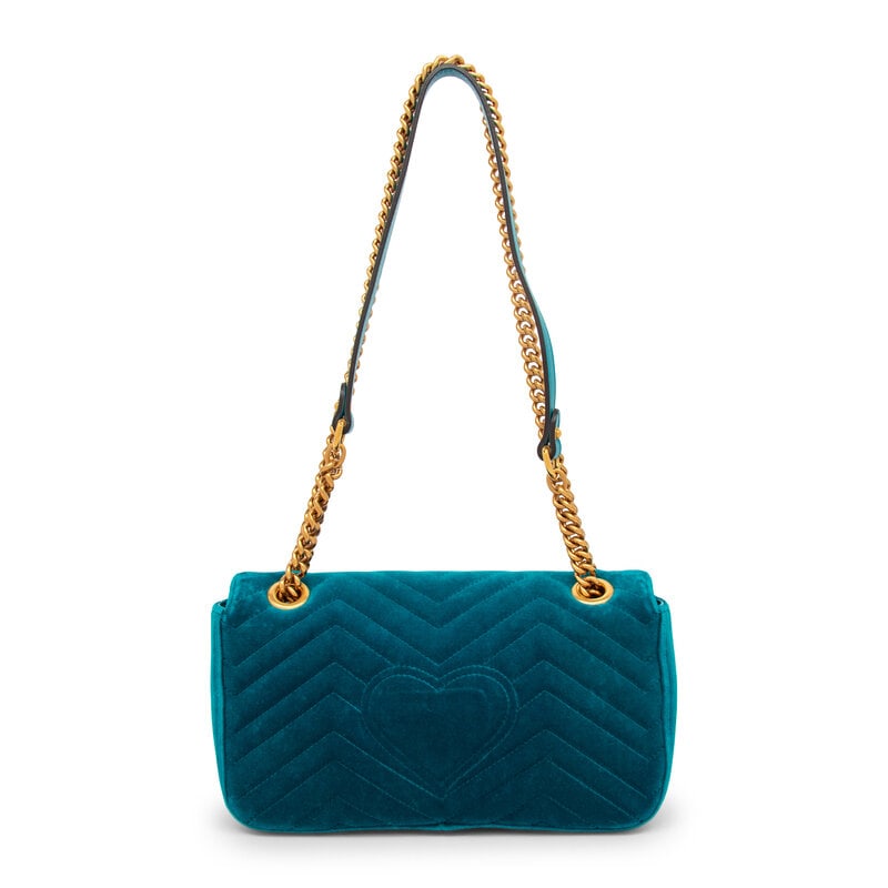 GUCCI, TEAL VELVET MARMONT BAG - 5