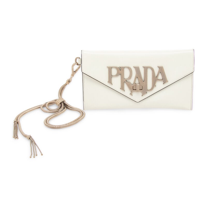 PRADA, WHITE LEATHER WRISTLET CLUTCH (1 of 4)