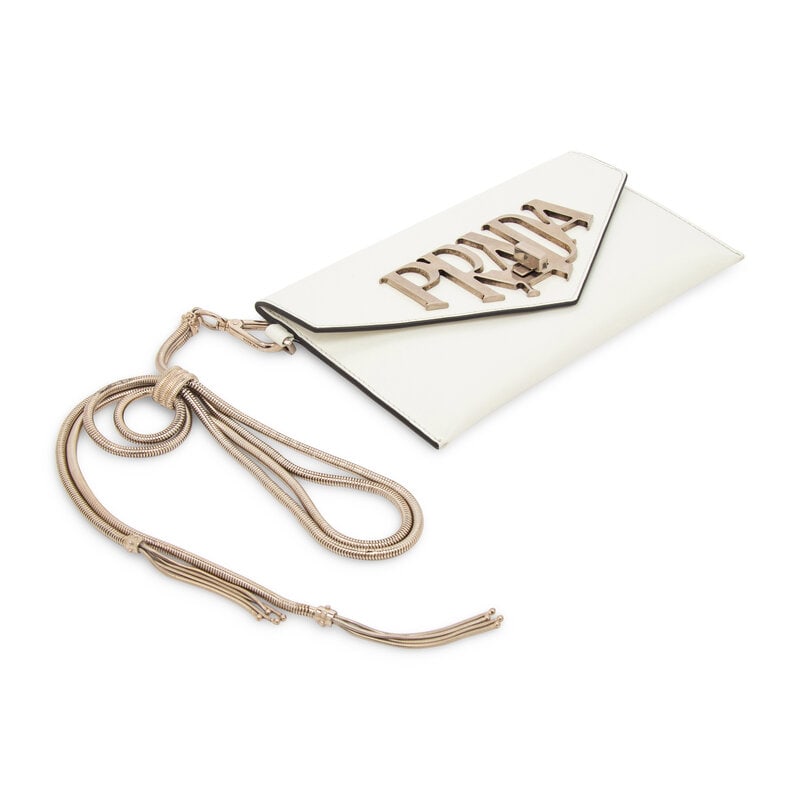 PRADA, WHITE LEATHER WRISTLET CLUTCH - 2
