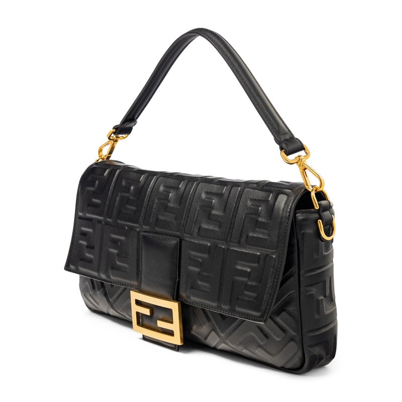 FENDI, LARGE BAGUETTE IN MONOGRAM EMBOSSED LEATHER - 3