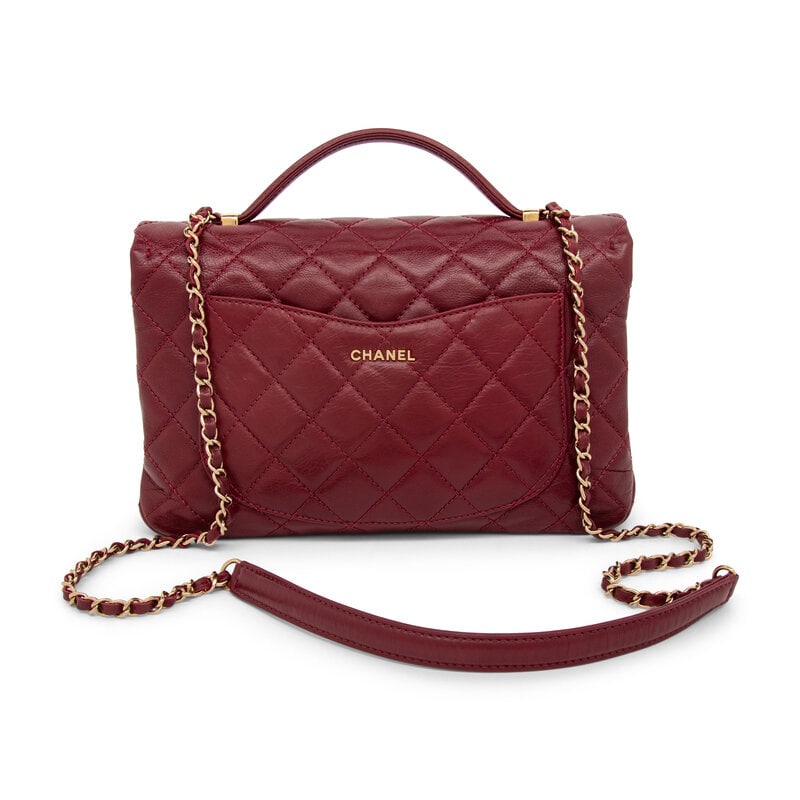 CHANEL, BURGUNDY TOP HANDLE FLAP BAG - 3