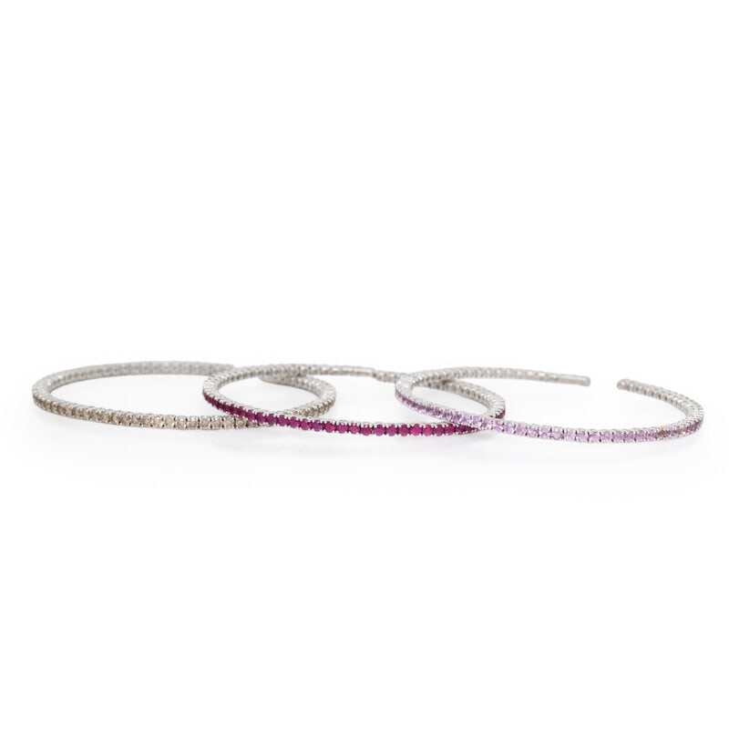 SET OF WHITE GOLD AND GEMSTONE FLEXIBLE STACKING CUFF BRACELETS - 2