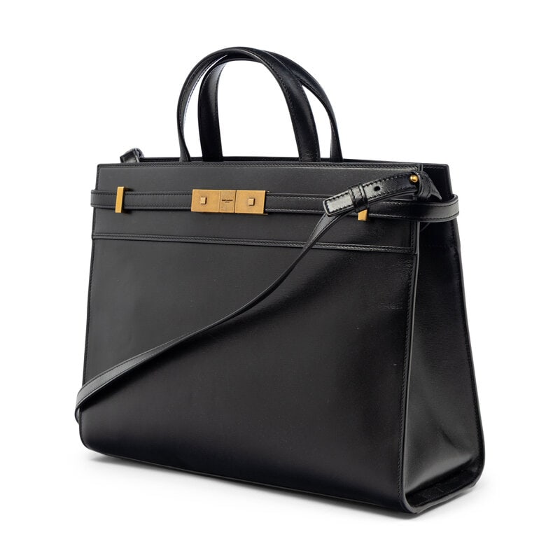 SAINT LAURENT, BLACK LEATHER MANHATTAN BAG - 2