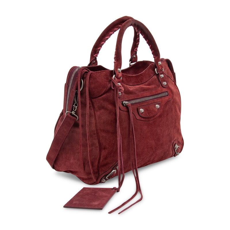 BALENCIAGA, BURGUNDY SUEDE CITY BAG - 2