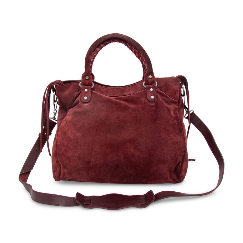 BALENCIAGA, BURGUNDY SUEDE CITY BAG - 3