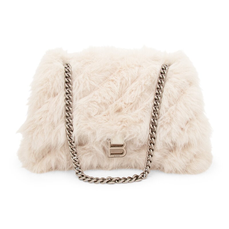 BALENCIAGA, FAUX FUR CRUSH BAG - 4