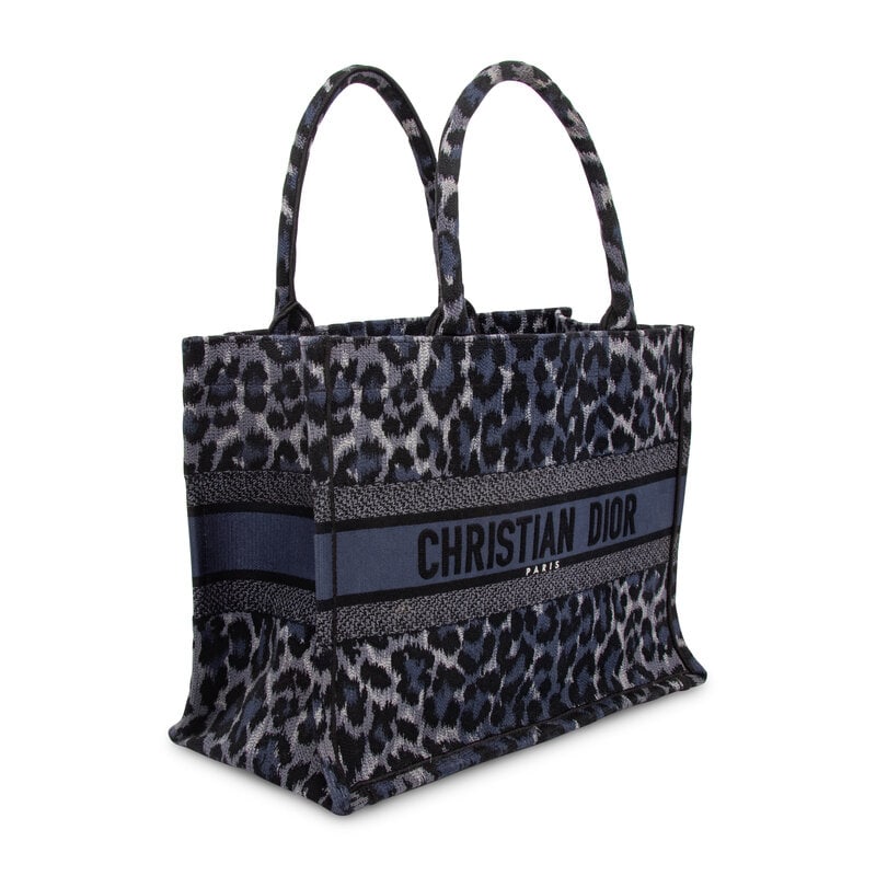 CHRISTIAN DIOR, NAVY LEOPARD MEDIUM BOOK TOTE - 2