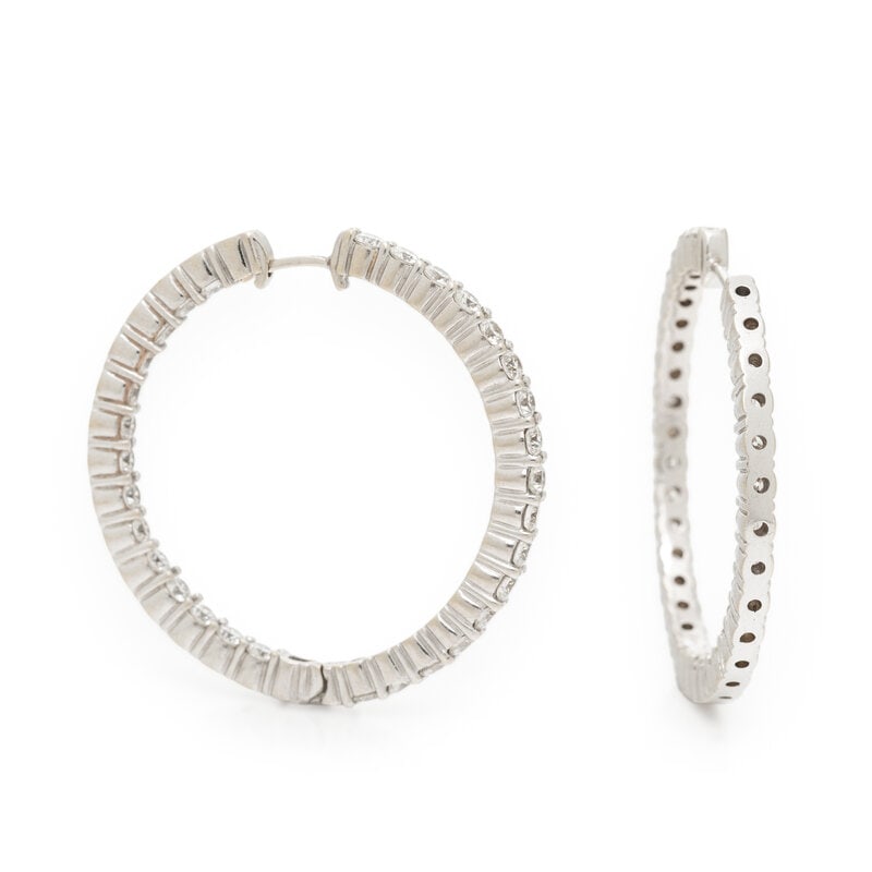 DIAMOND AND WHITE GOLD INSIDE OUT HOOP EARRINGS - 2