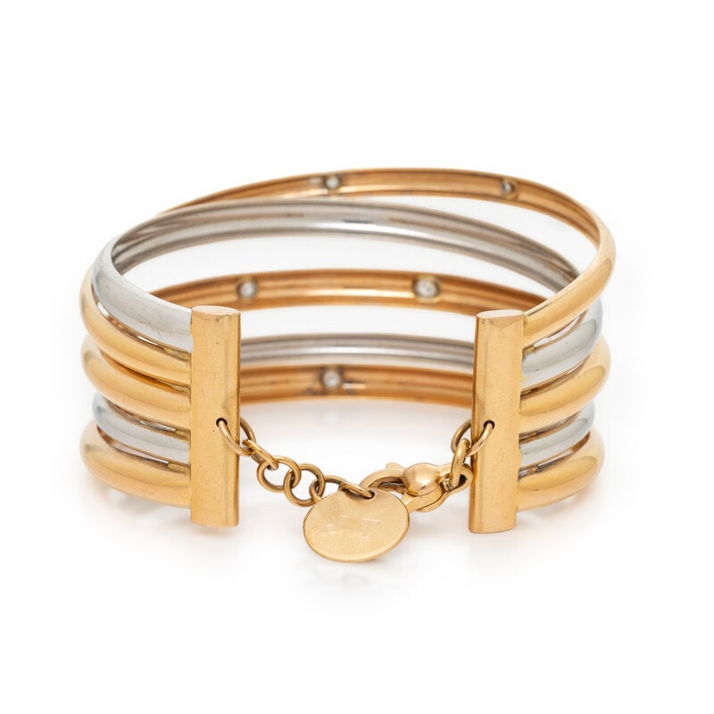 BICOLOR GOLD AND DIAMOND CUFF BRACELET - 2