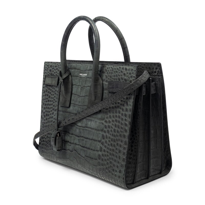 SAINT LAURENT, SAC DU JOUR IN CROC-EFFECT SUEDED LEATHER - 2
