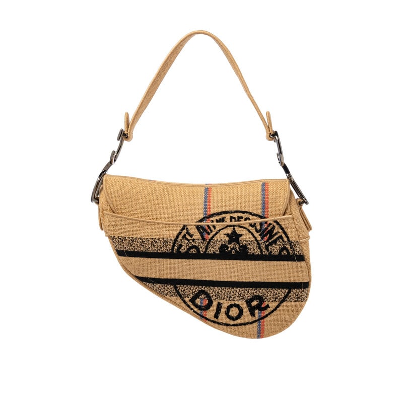 CHRISTIAN DIOR, EMBROIDERED BURLAP SADDLE BAG - 3